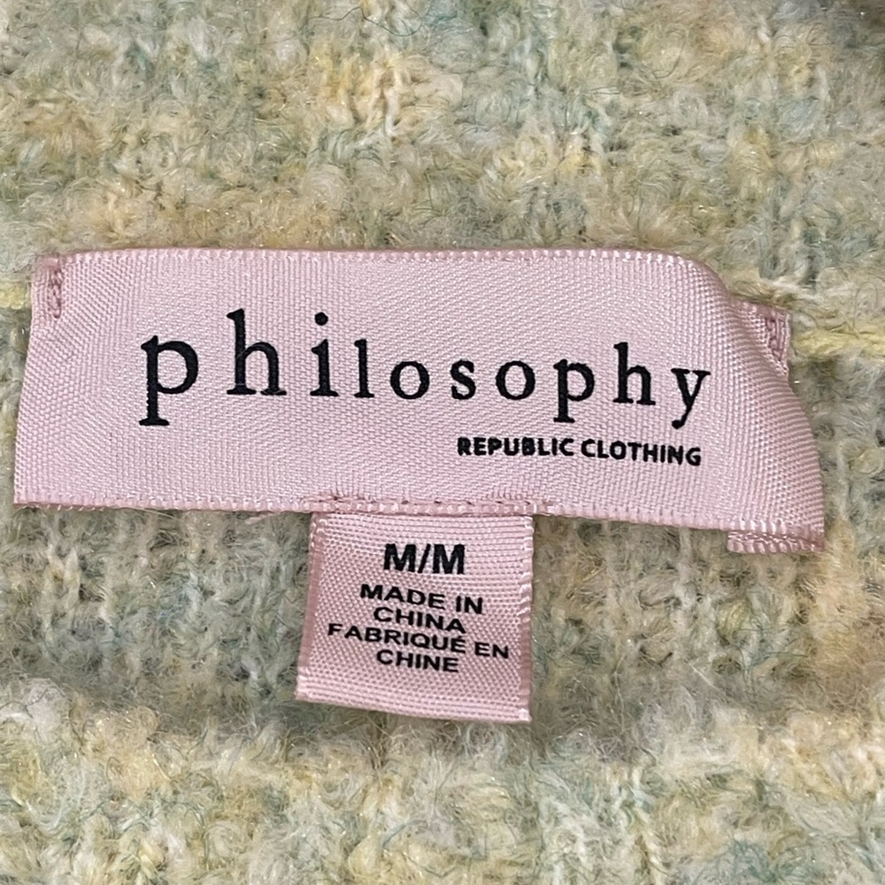Philosophy Yellow Crew Neck Sweater with Fuzzy Texture and Long Sleeves - Picture 3 of 5